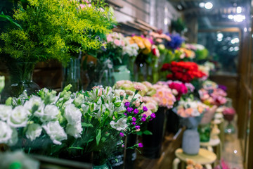 Assortment of beautiful flowers in shop. beautiful colorful flowers