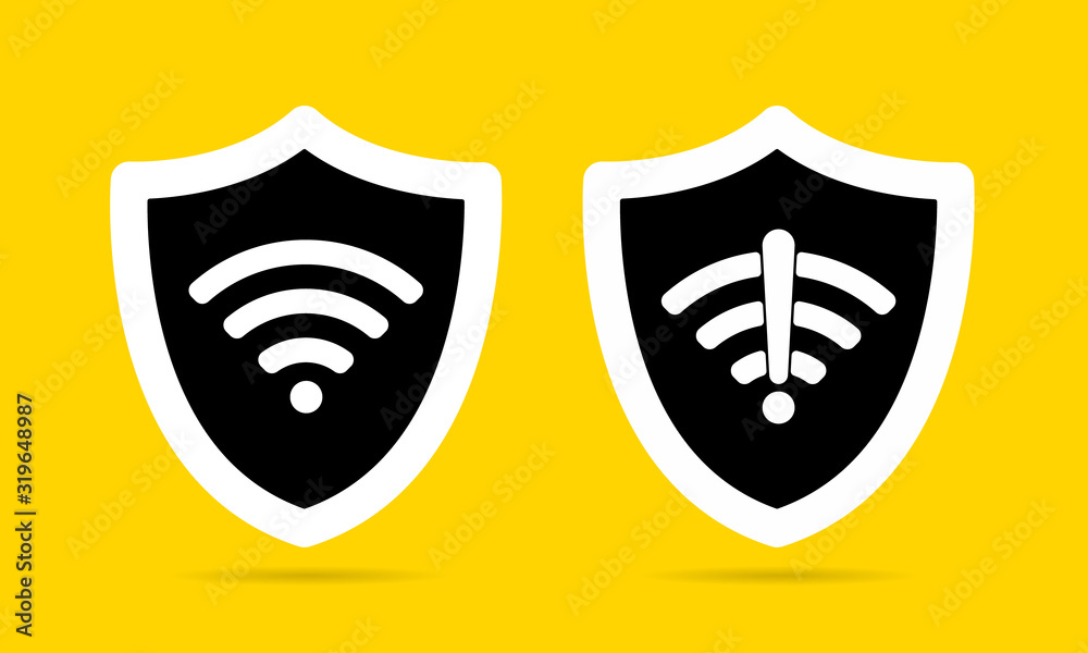 Wall mural wireless shield wifi icon sign set flat design vector illustration. wifi internet signal symbols in 