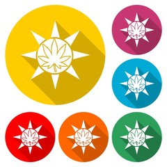 Sun icon with a marijuana leaf with long shadow
