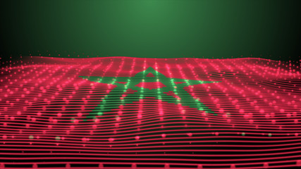  3d rendered Abstract Glowing particles digital abstract lines flag of Morocco texture 8K Illustration background