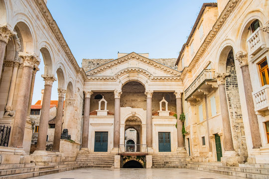 Split, Croatia, remains of Roman emperor Diocletians palace and Peristyle square in the morning, tourist destination