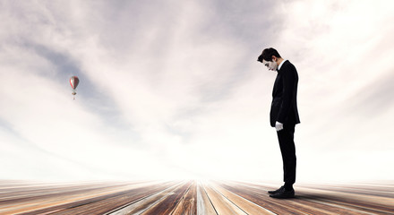 Young man mime. Mixed media