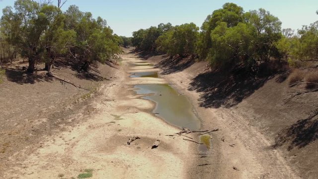 Aerial view of a dry river bed due to a severe drought (Darling River, Australia)