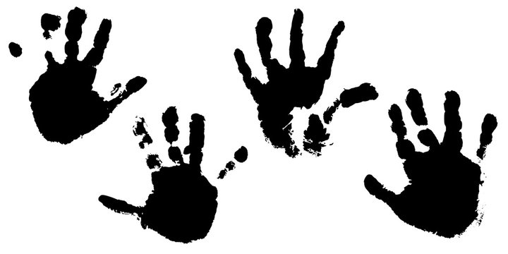 Children’s watercolor handprints vector illustration. Imprints of hands of baby boys.