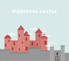 Medieval castle with a fortress wall and towers