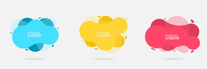 Set of Modern Abstract Liquid shape element vector banner. Flat design geometric blue, yellow, red template. can be used for web and print design. EPS 10