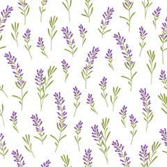 Fototapeta na wymiar Seamless decorative elegant pattern with brushes of lavender flowers. Vintage style print for textile, wallpaper, covers, surface. White background. Vector.