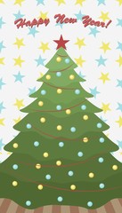 Cute christmas card with christmas tree. Happy New Year. 