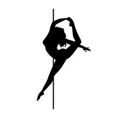 Vector silhouette of girl and pole on a white background. Pole dance illustration for fitness, striptease dancers, exotic dance. Vector illustration EPS10 for logotype, badge, icon, logo, banner, tag.