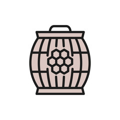 Wooden barrel with honey flat color line icon.
