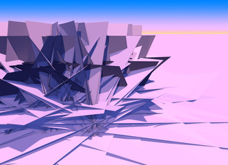 Abstract 3D background with polygons structure, chaotic and sharp. 3D illustration
