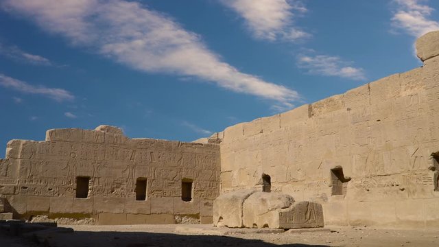The beautiful ruins of an ancient Egyptian temple in Luxor. Outside view. Timelapse.