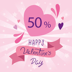 set cards of happy valentines day with fifty percent vector illustration design