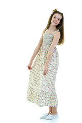 Beautiful school girl with long silky hair.