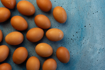 selective focus, lots of chicken brown eggs
