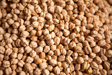 Close-up chickpeas on the counter of a Central Asian market.