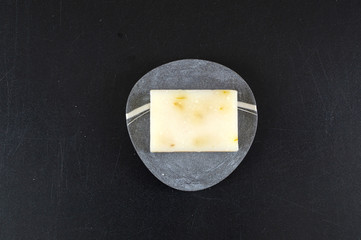 Eco natural and biologic soap and solid shampoo bars. Zero waste concept. Plastic free. Flat lay, top view