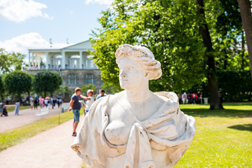 A statue in The Catherine Palace, a Rococo palace located in the town of Tsarskoye Selo, 30 km south of St. Petersburg, Russia. It was the summer residence of the Russian tsars.