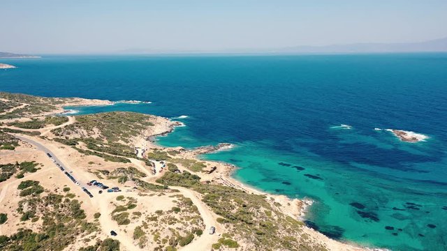 Aerial view of Tigania beach in Greece.