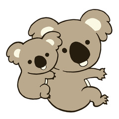 あかちゃんをおんぶしているコアラ　カラー　線あり