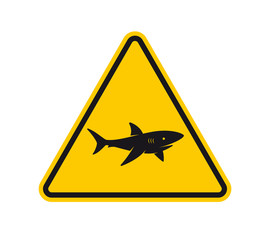 Vector yellow triangle sign - black silhouette road sign shark. Isolated on white background.