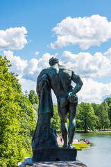 A statue in The Catherine Palace, a Rococo palace located in the town of Tsarskoye Selo, 30 km...