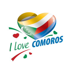 Fototapeta na wymiar National flag of the Comoros in the shape of a heart and the inscription I love Comoros. Vector illustration