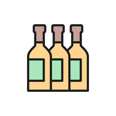 Vector bottles, wine, alcohol, champagne flat color line icon.