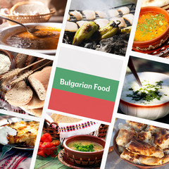 Bulgarian tasty food collage background, authentic food banner