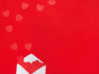 White letter with red hearts at red background mock up