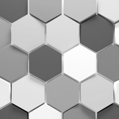 Abstract background pattern with gray and white honeycomb blocks. 3d