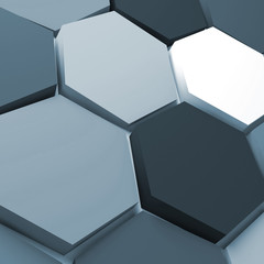 Abstract square background pattern with blue and white honeycombs 3d