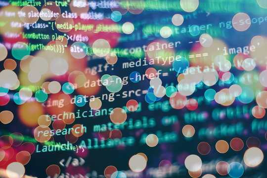 Big data storage and cloud computing representation. Programming code .