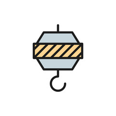 Industrial hook, crane, technical equipment flat color line icon.