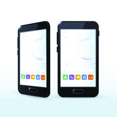 Realistic Black Smartphone with Bubbles Background . Isolated Vector Elements