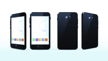 Realistic Black Smartphone with Bubbles Background . Isolated Vector Elements