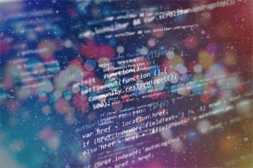 Monitor closeup of function source code. Abstract IT technology background. Software source code.