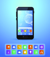 Realistic Black Smartphone with Bubbles Background . Isolated Vector Elements