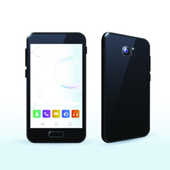 Realistic Black Smartphone with Bubbles Background . Isolated Vector Elements
