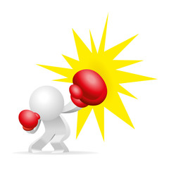 Cute little white Simplified man demonstrate how to do a boxing powerful punch