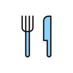 Cutlery, fork and knife flat color line icon.