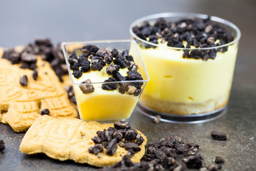 Homemade cream with bisquit and decoration