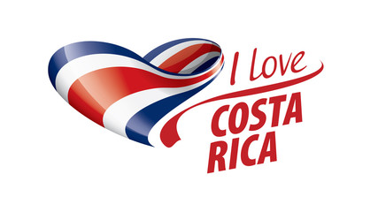 National flag of the Costa Rica in the shape of a heart and the inscription I love Costa Rica. Vector illustration