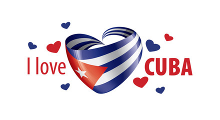 National flag of the Cuba in the shape of a heart and the inscription I love Cuba. Vector illustration