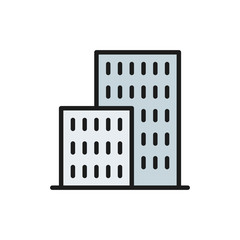 Apartment buildings, real estate flat color line icon.