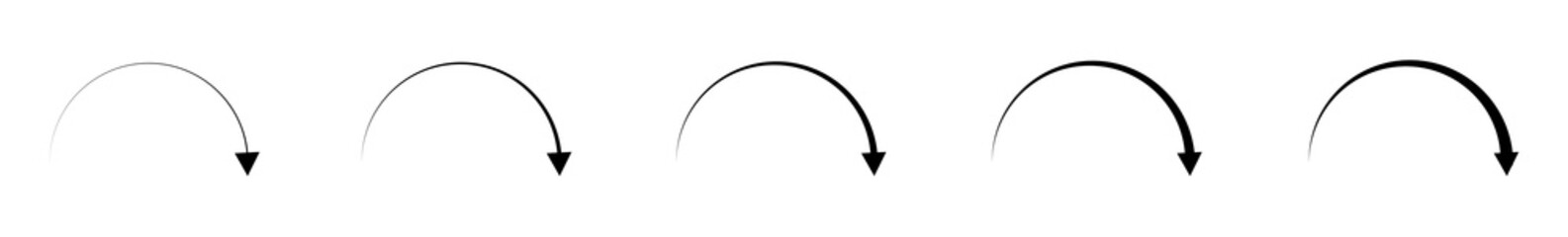 Arrow Icon Black | Circle Arrows | Infographic Illustration | Direction Symbol | Curved Loading Logo | Up Sign | Isolated | Variations