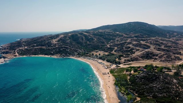 Aerial view of Tigania beach in Greece.