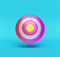 super hero style round shaped shield isolated on blue background. minimal style. 3d rendering