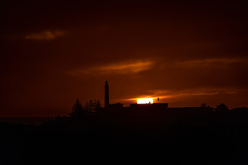  colorful sunset on the Spanish island of Gran Canaria in the Maspalomas dunes