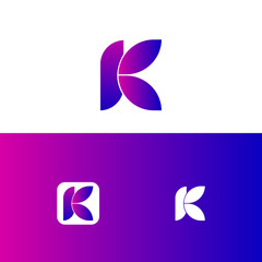 Letter K eco leaves logo icon design template elements